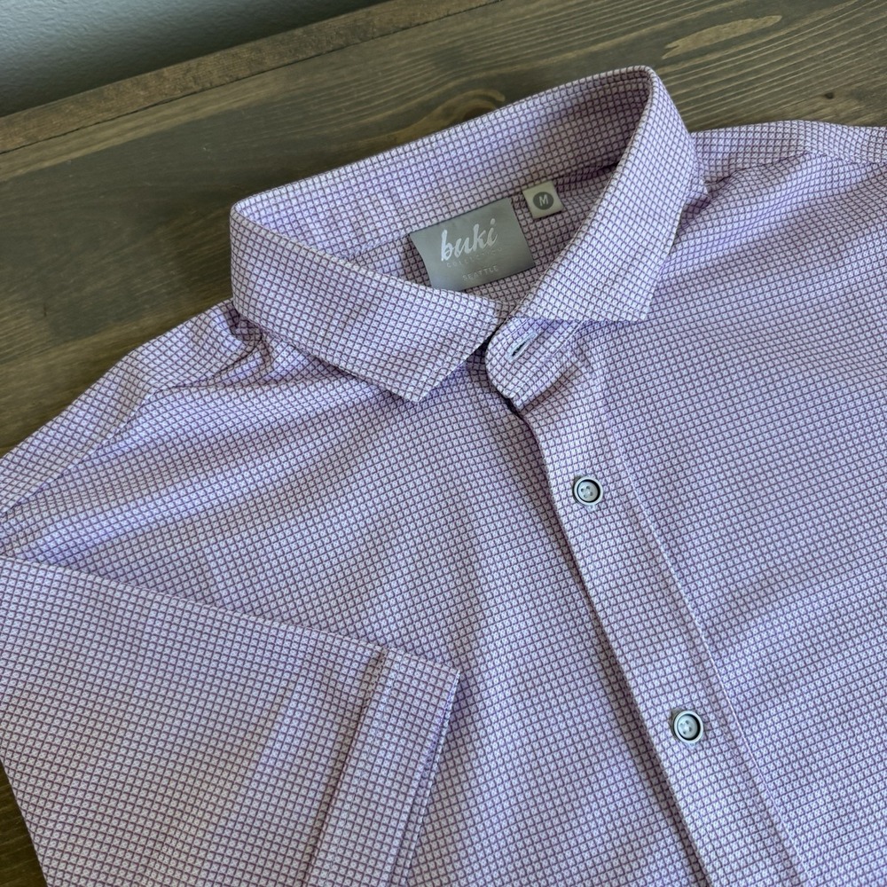 Buki Brand Mens Medium Purple Short Sleeve Button Up Shirt Top